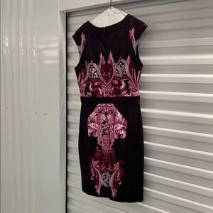 New York & Company Black and Pink Sheath Dress Cap Sleeve Cocktail